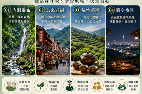 【台北包車旅遊】尊榮長輩奢華孝親｜烏來內洞大自然負離子健康慢活與貓空夜景茶饗一日遊全攻略