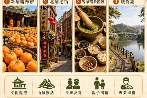 【新竹包車一日遊】客家風情與山城採果｜新埔曬柿餅、北埔老街擂茶與峨眉湖靜謐漫活全攻略